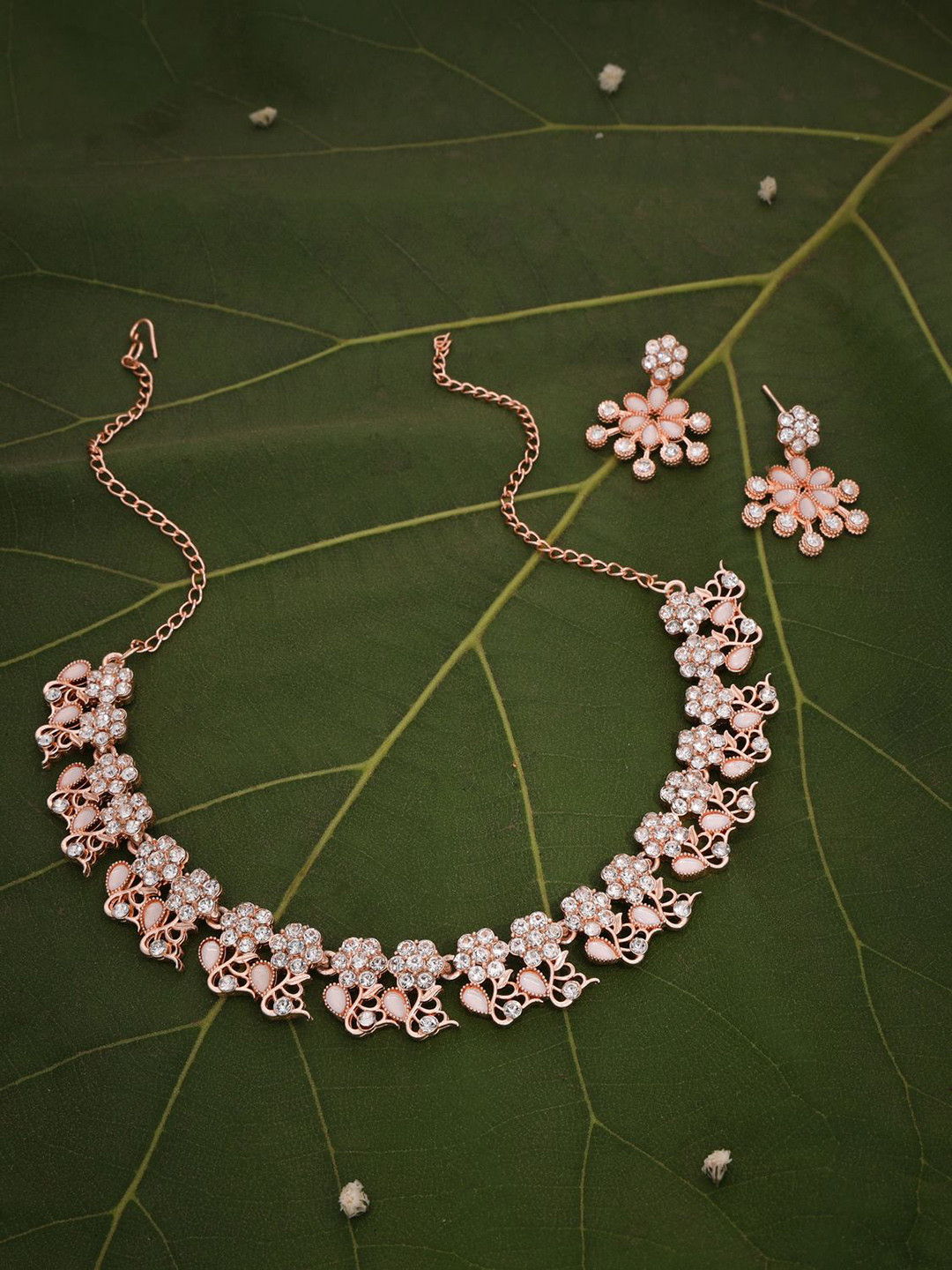 

Lyriss Jasmin Gold-Plated American Diamond Studded Floral Shaped Jewellery Set