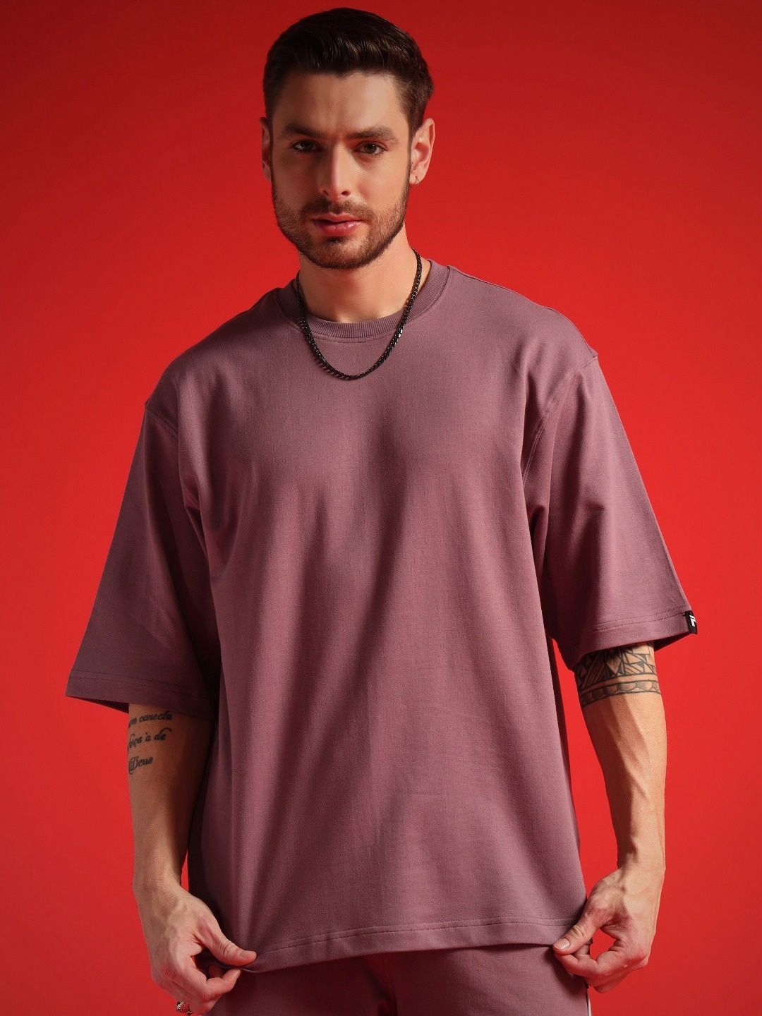

PockMAN Men Bio Finish Solid Round Neck Cotton Oversized T-shirt, White