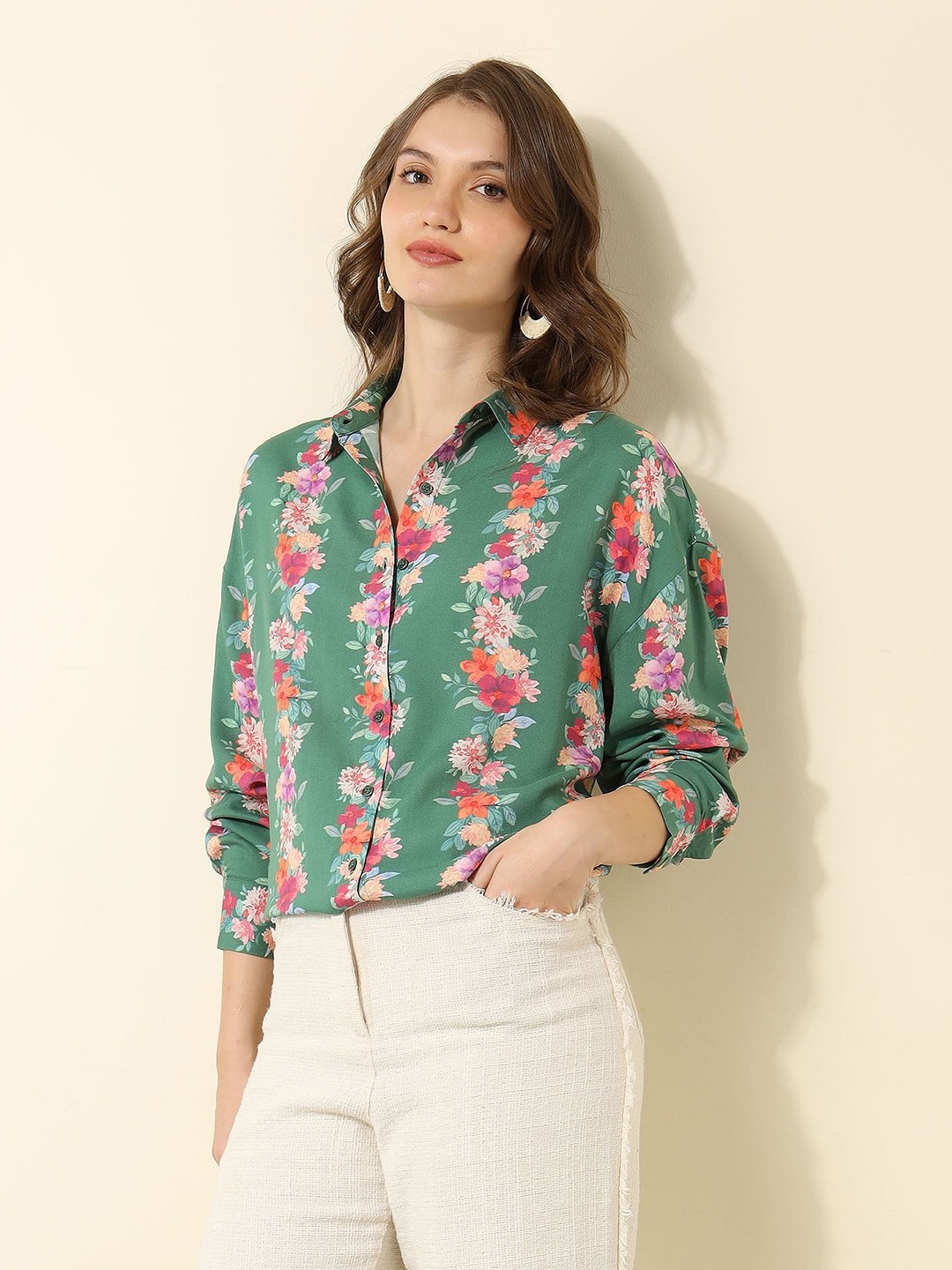

U.S. Polo Assn. Women Women Floral Opaque Printed Casual Shirt, Green