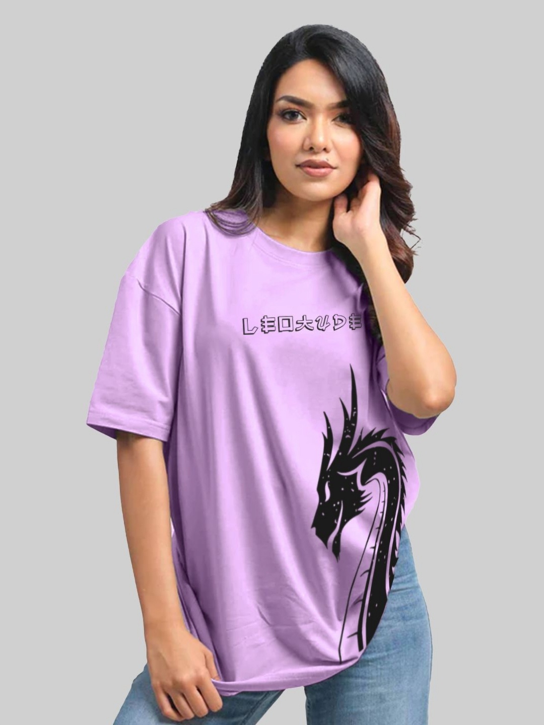 

Leotude Women Graphic Printed Round Neck Cotton Oversized T-shirts, Lavender