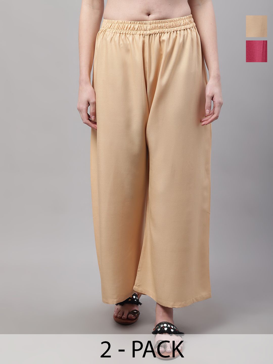 

Valles365 by S.C. Women 2 Flared Palazzos, Beige