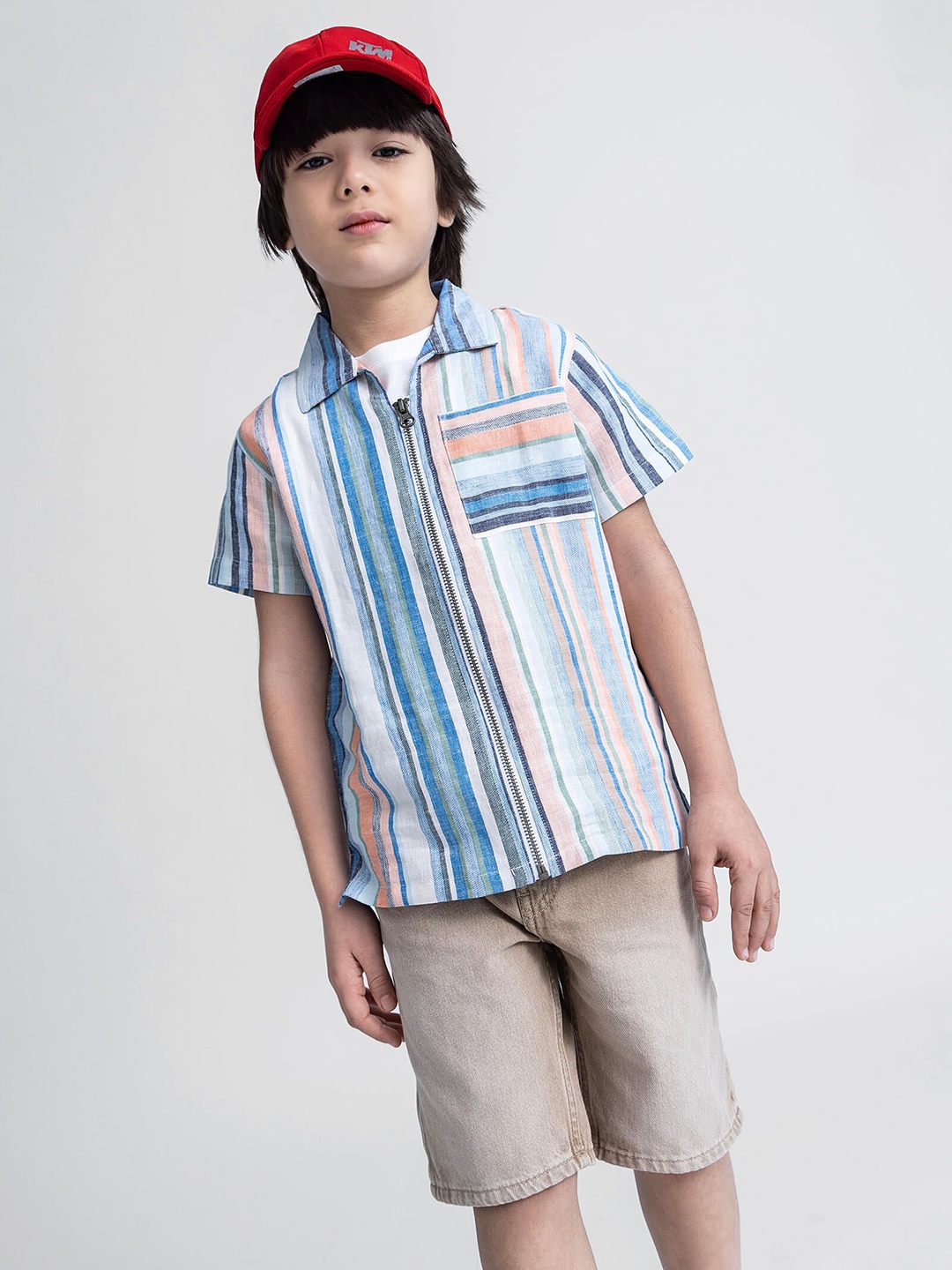 

taffykids Boys Relaxed Multi Stripes Opaque Striped Casual Shirt