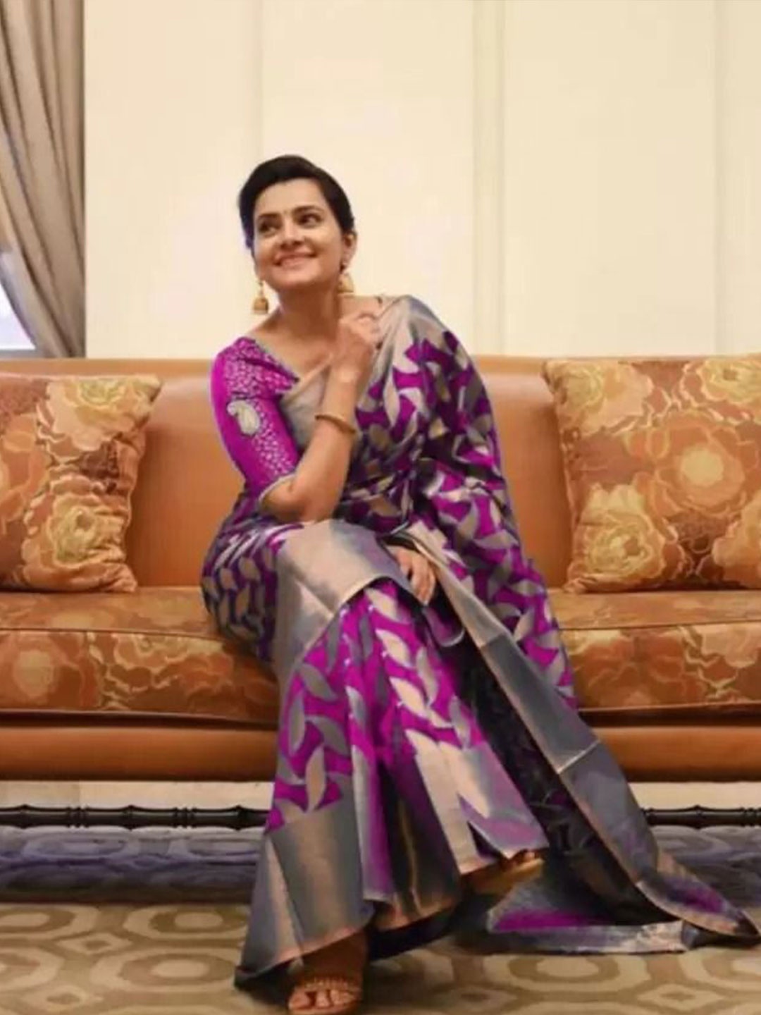 

Florence Woven Design Zari Pure Silk Saree, Purple