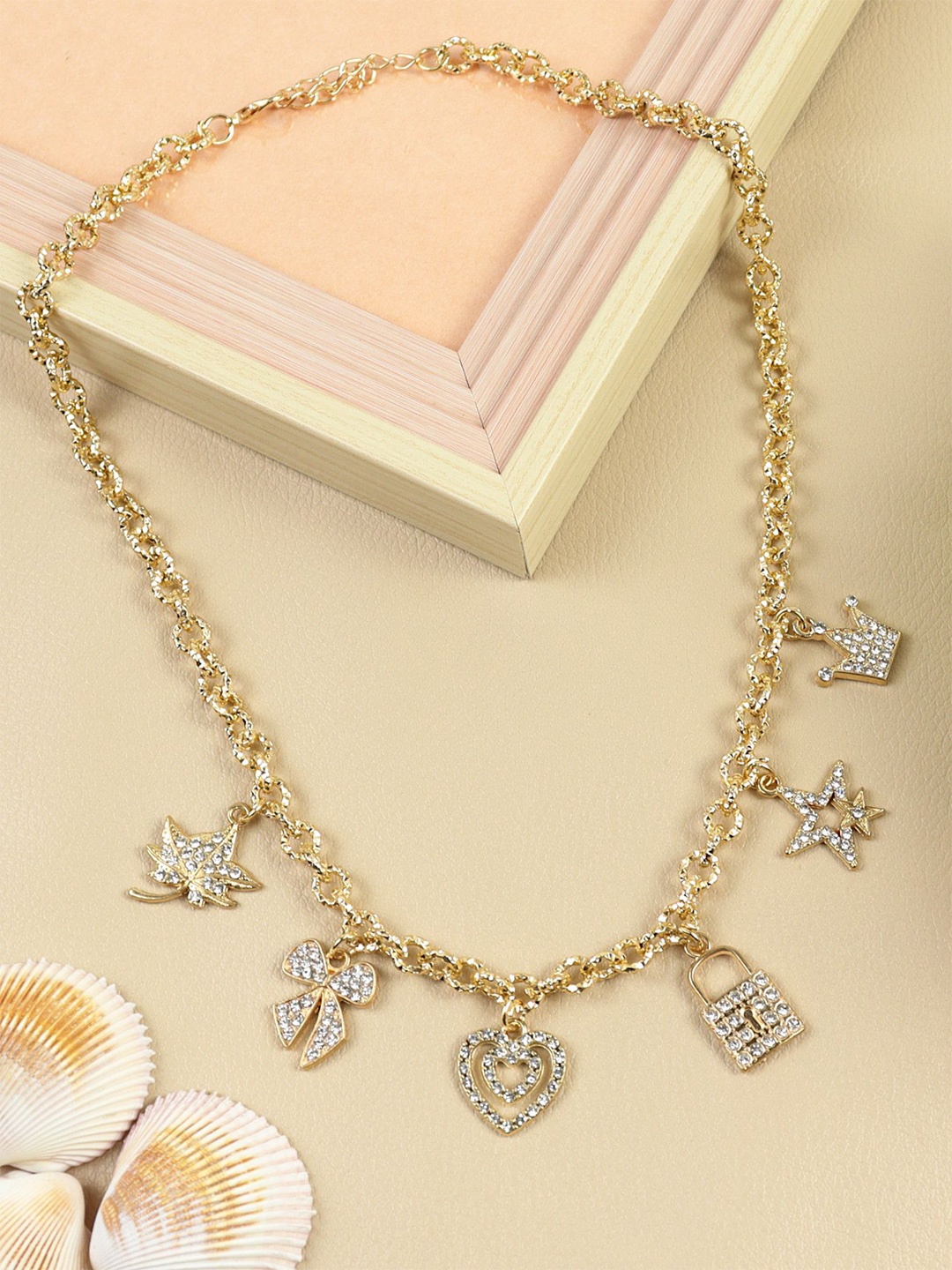 

Asthetika Kids Girls Artificail Stones Studded Minimal Necklace, Gold