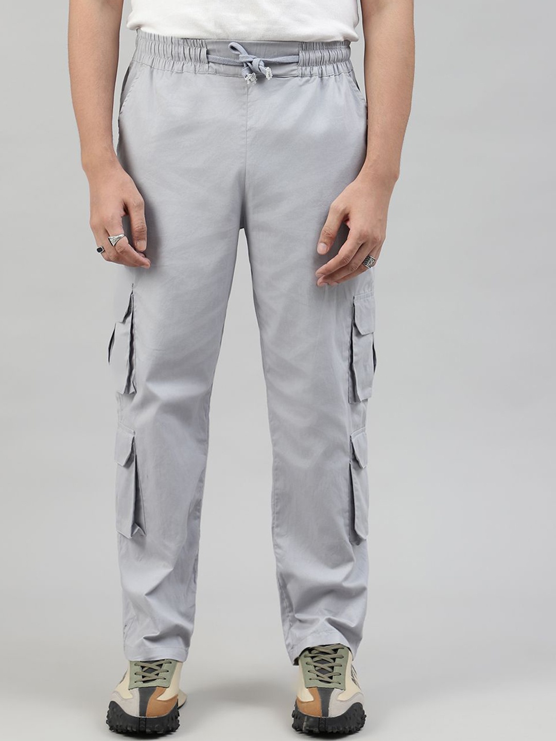 

DRIPCULT Men Relaxed Fit Cotton Cargo Track Pants, Grey
