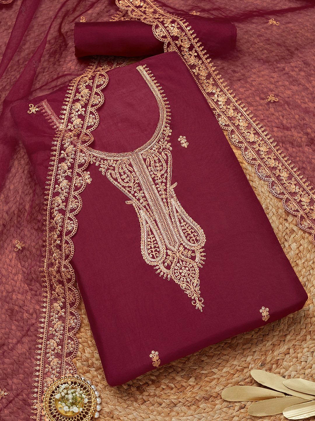 

Soch Paisley Embroidered Sequinned Unstitched Dress Material, Magenta