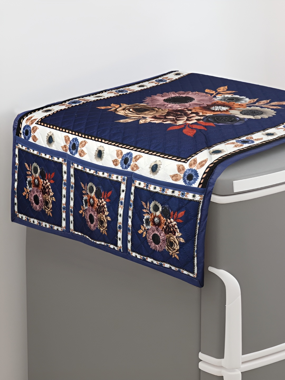 

Dakshya Industries Blue & Beige Floral Printed Refrigerator Cover