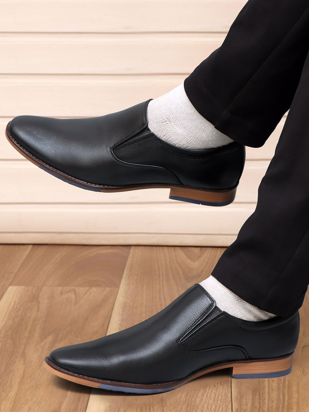 

ARAMISH Men Leather Formal Slip-Ons, Black