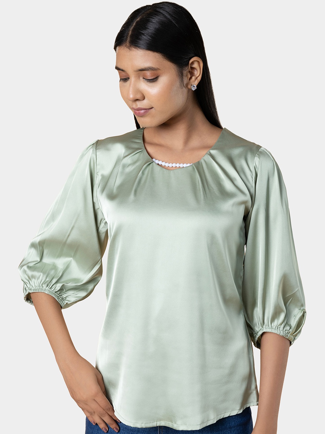 

NOT SO PINK Puff Sleeve Top, Green