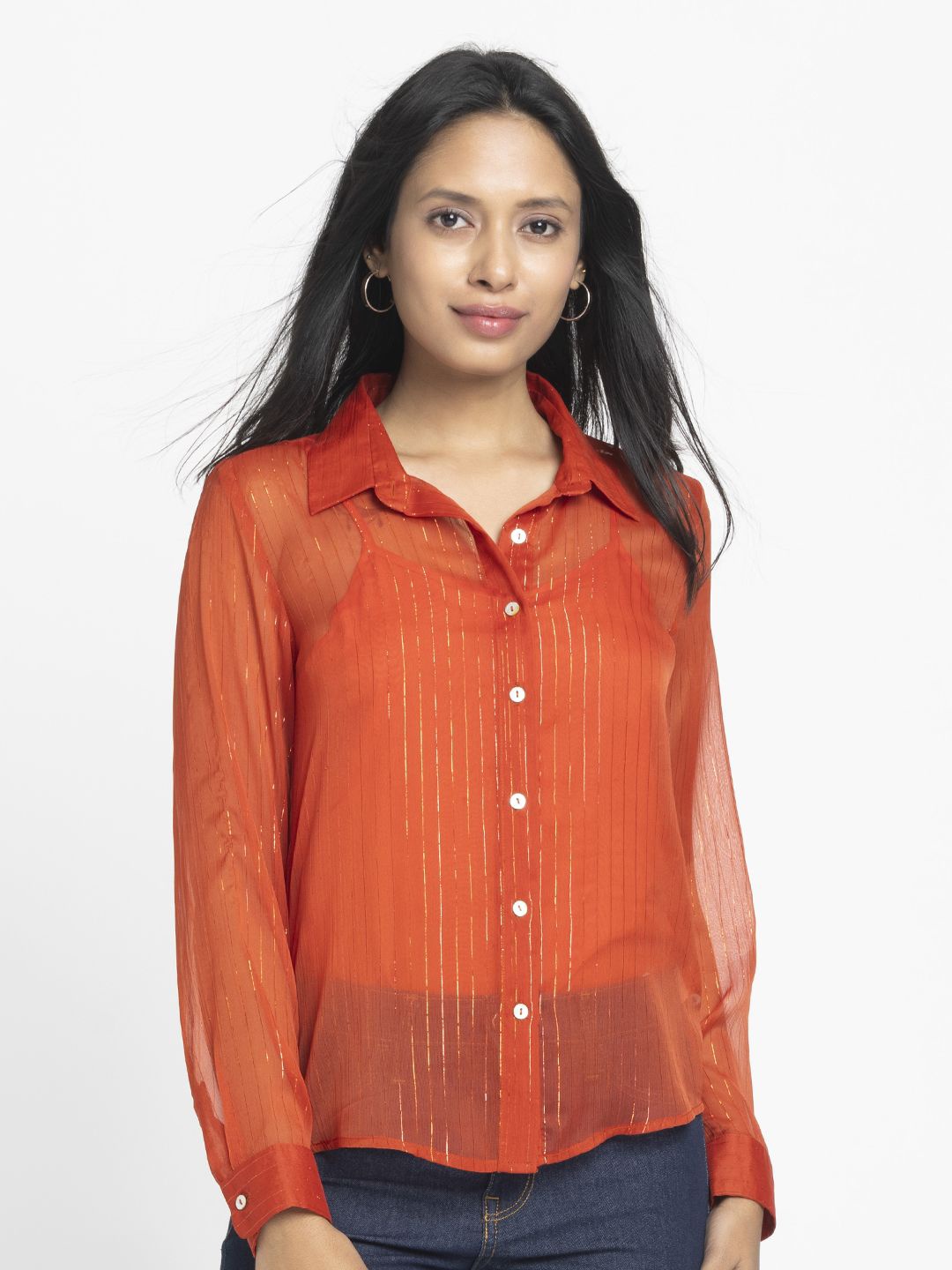 

SHAYE Women Smart Opaque Casual Shirt, Rust