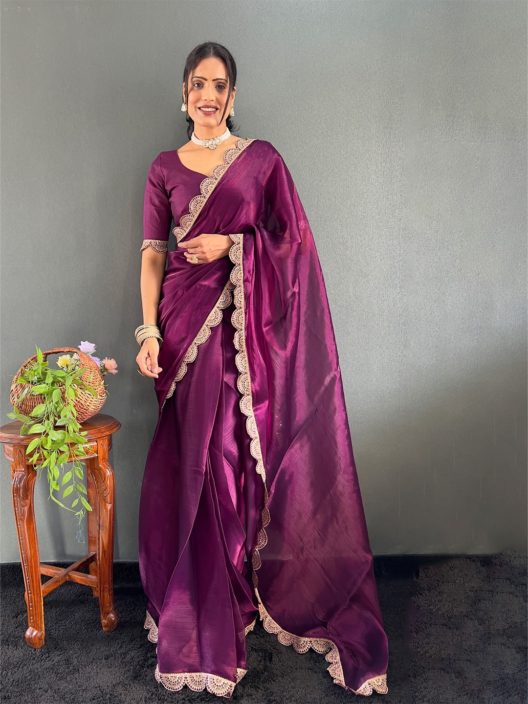 

Anouk Sequinned Organza Saree, Burgundy