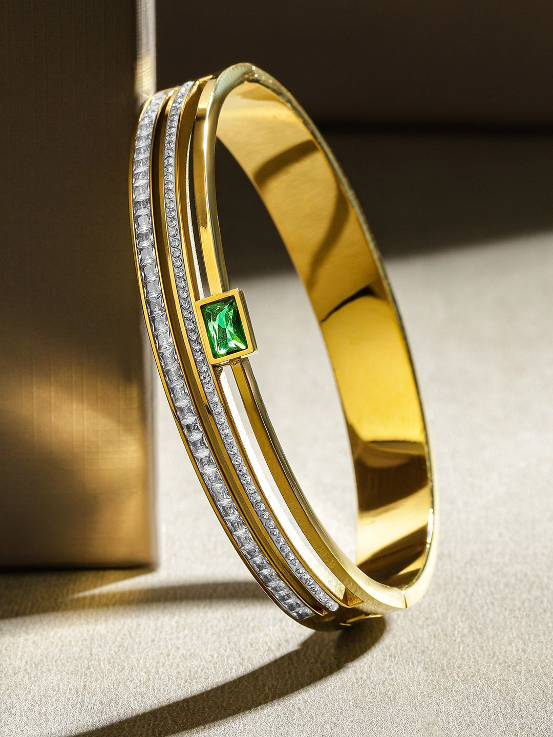 

Rubans Voguish Women Cubic Zirconia Gold-Plated Bangle-Style Bracelet