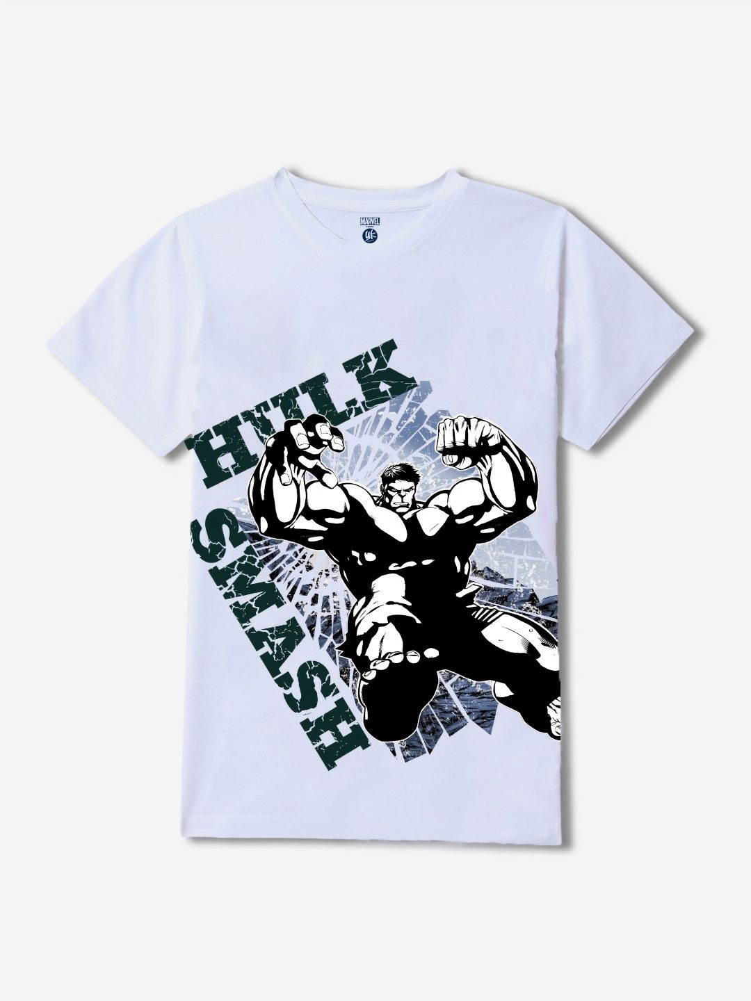 

YK Marvel Boys Hulk Graphic Printed Round Neck Regular Fit Cotton T-shirt, White