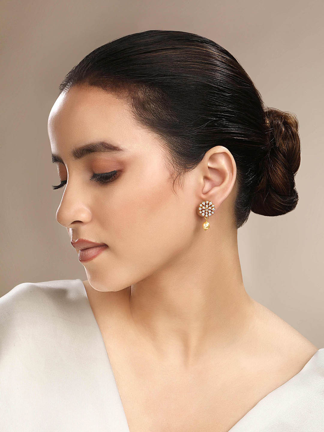 

Sica Jewellery Sterling Silver Rhodium-Plated Cubic Zirconia & Pearls Drop Earrings, Cream
