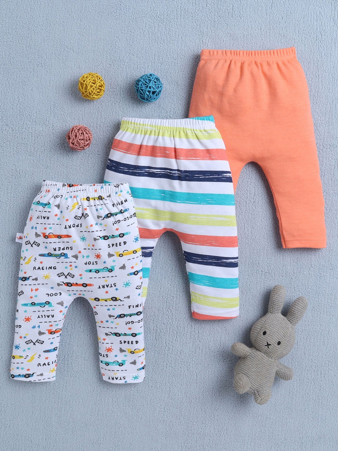 

BUMZEE Boys Pack Of 3 Printed Pure Cotton Ankle-Length Leggings, Orange