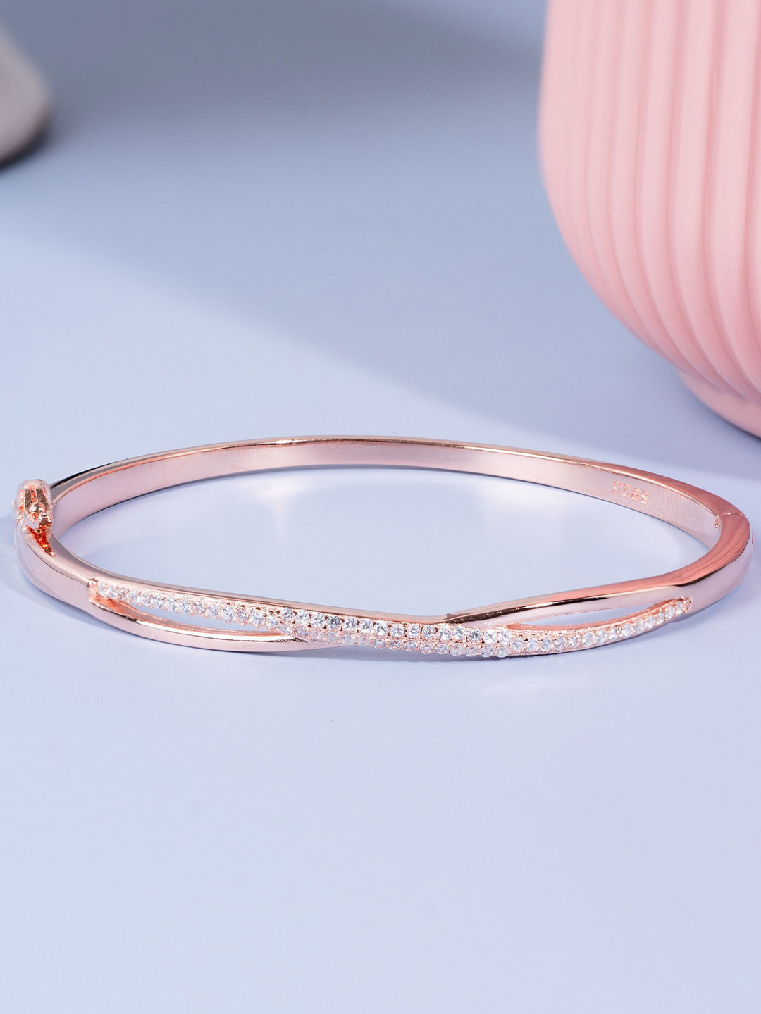 

GLYTERS Women Sterling Silver Rose Gold-Plated Bangle-Style Bracelet
