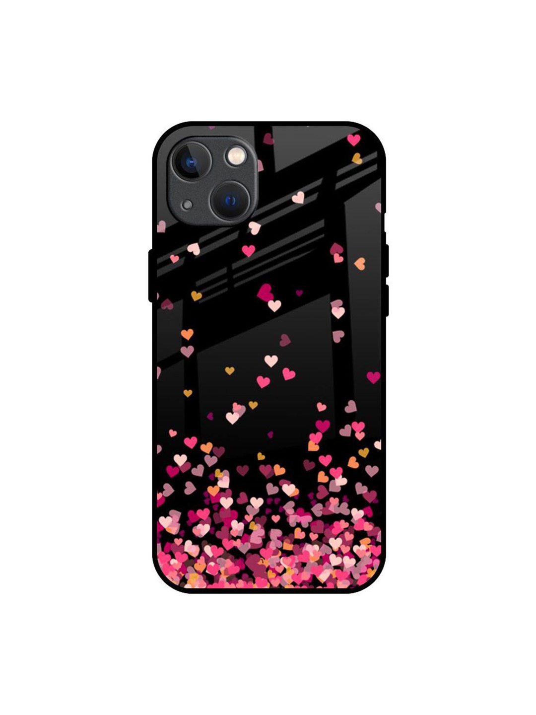 

QRIOH Heart Rain Fall Printed iPhone 13 Back Case, Black