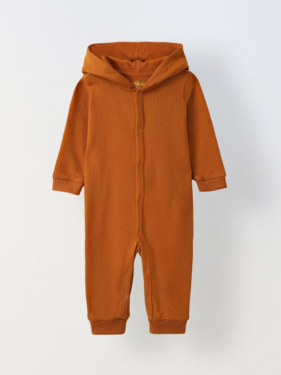 

SPUNKIES Infant Hooded Cotton Rompers, Rust