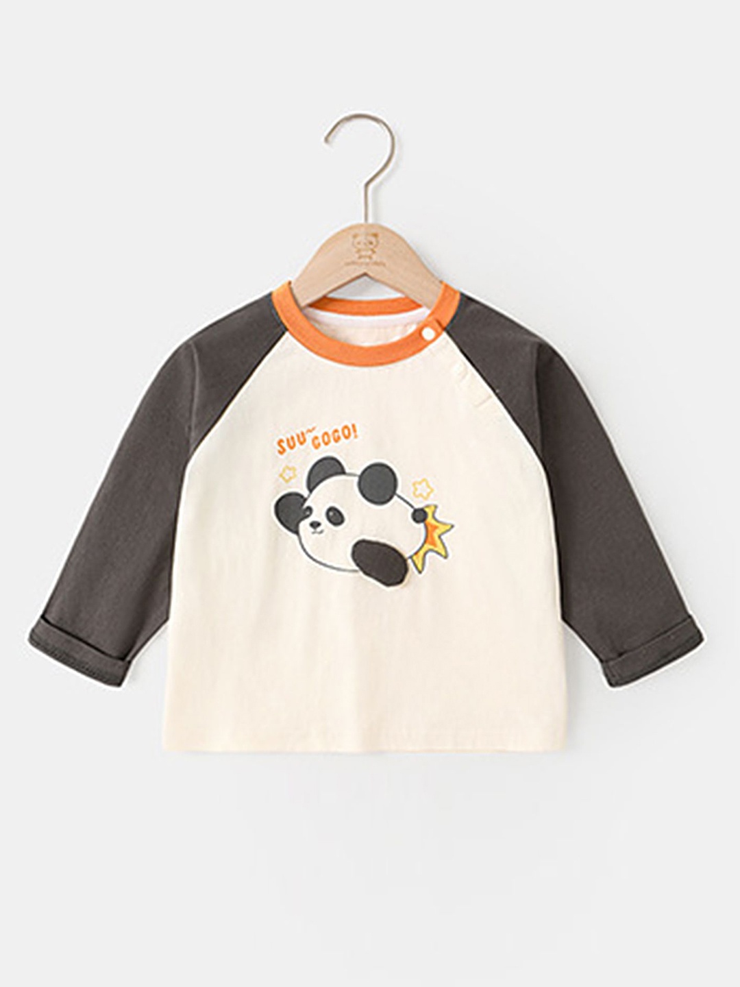 

LULU & SKY Kids Printed Drop-Shoulder Sleeves Pure Cotton Applique T-shirt, Grey