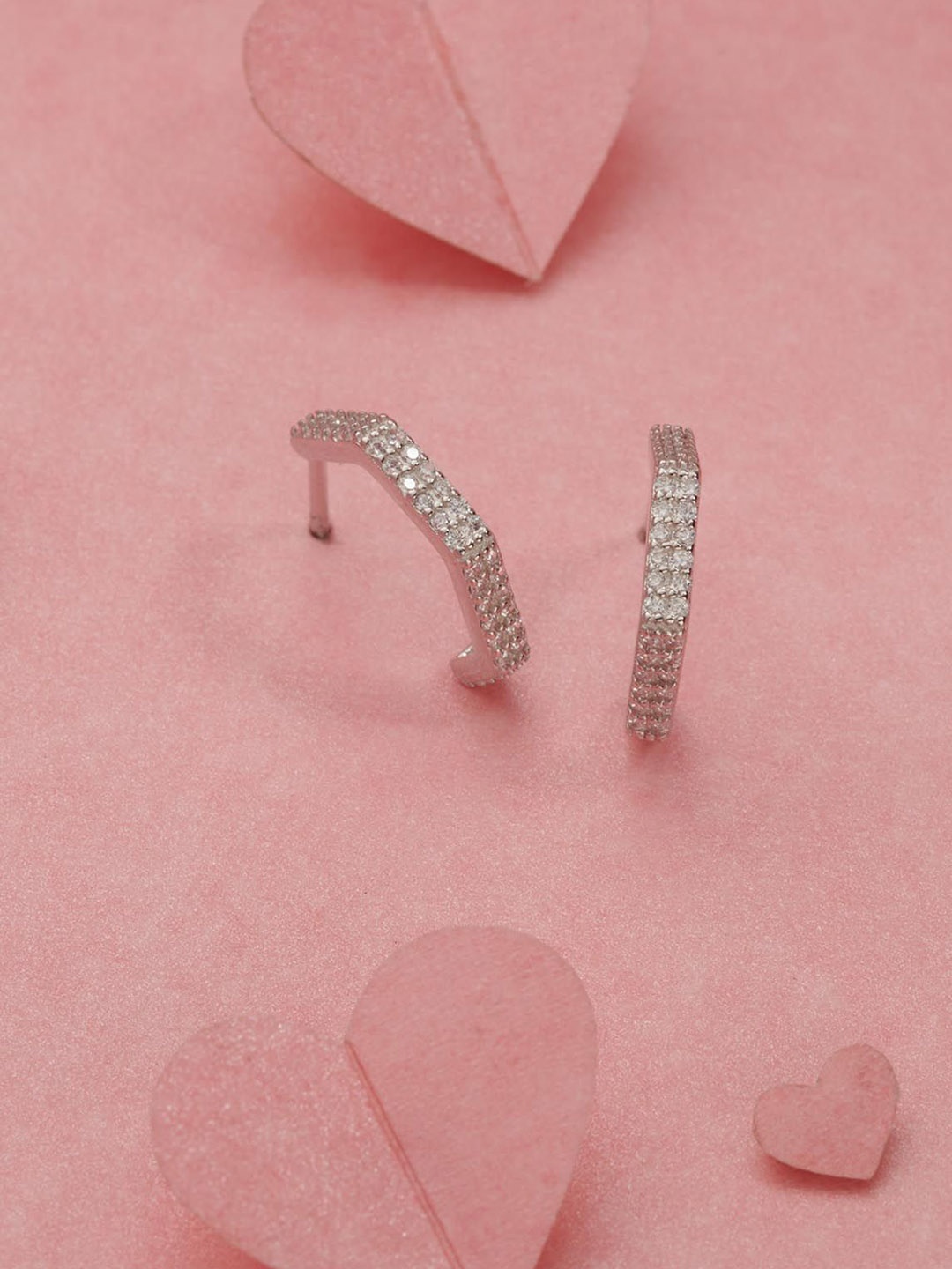 

Gargi by P. N. Gadgil & Sons 925 Sterling Silver Artificial Stones Studded Half Hoops