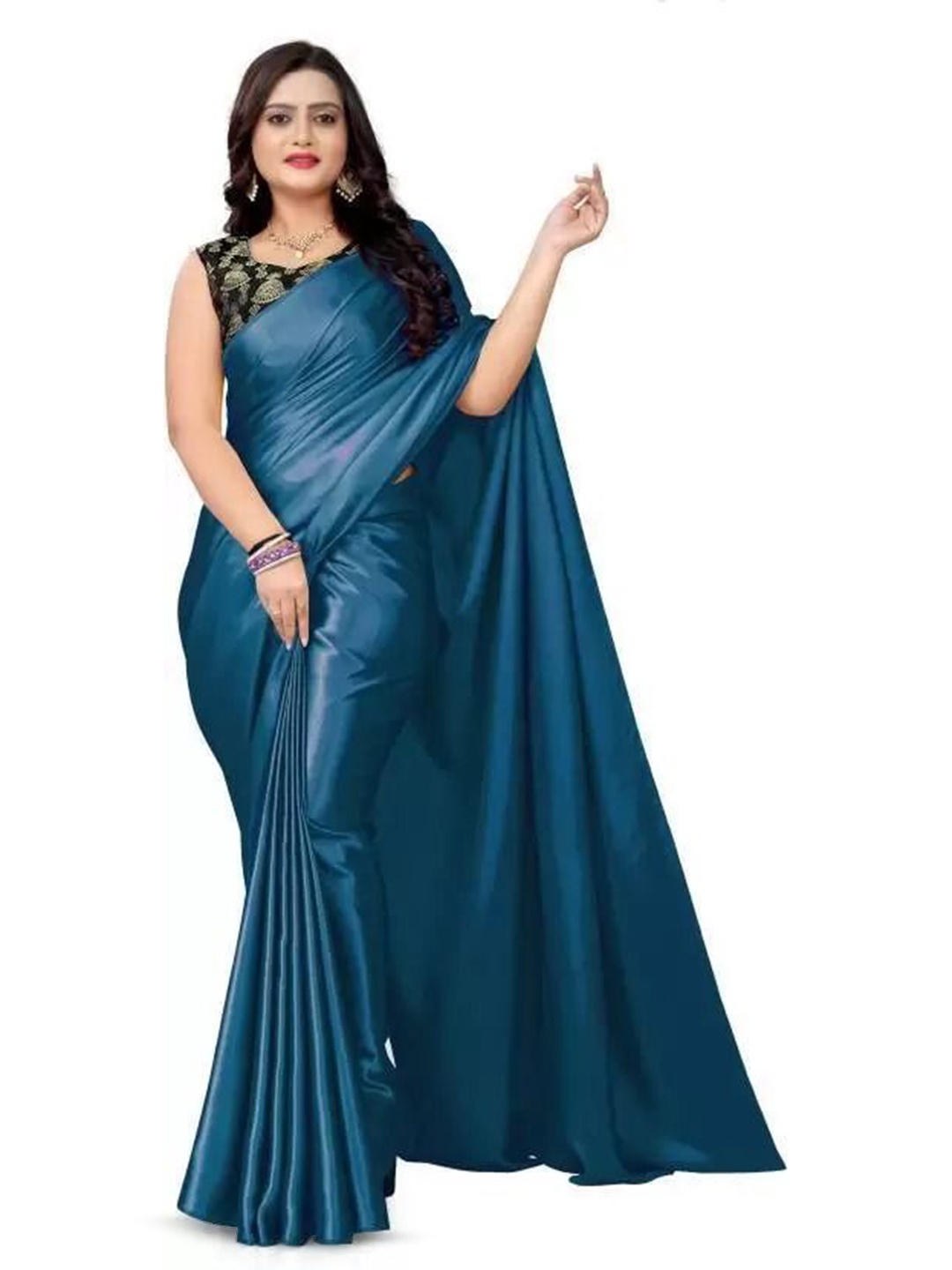 

Florence Satin Designer Saree, Turquoise blue