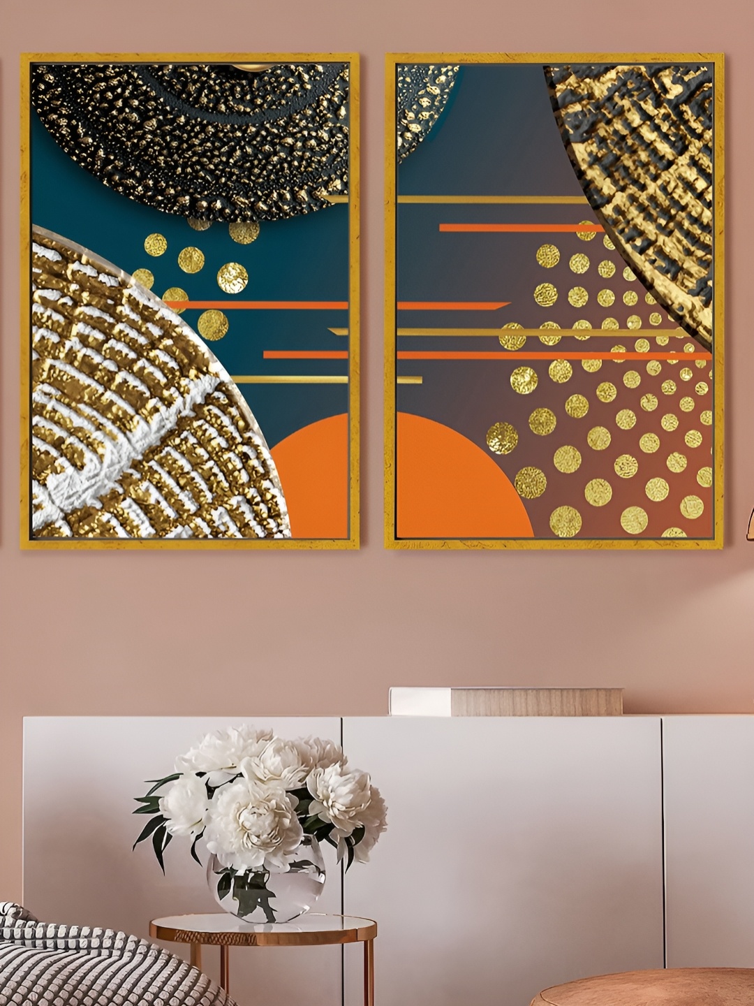 

Myntra Elegant Homes Blue & Gold-Toned 2 Pieces Australian Abstract Canvas Wall Art