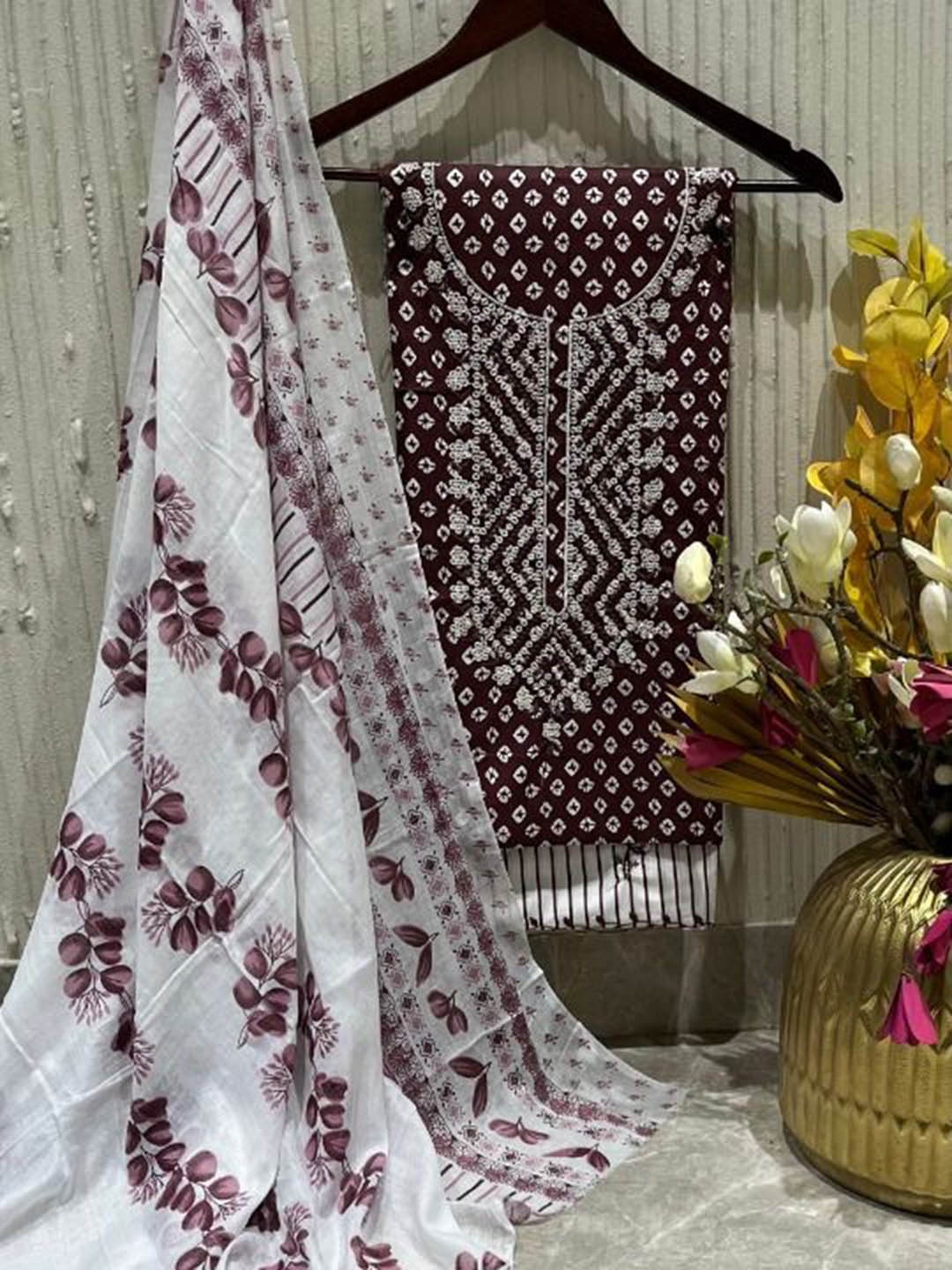 

SALWAR STUDIO Geometric Printed Embroidered Cotton Unstitched Dress Material, Maroon