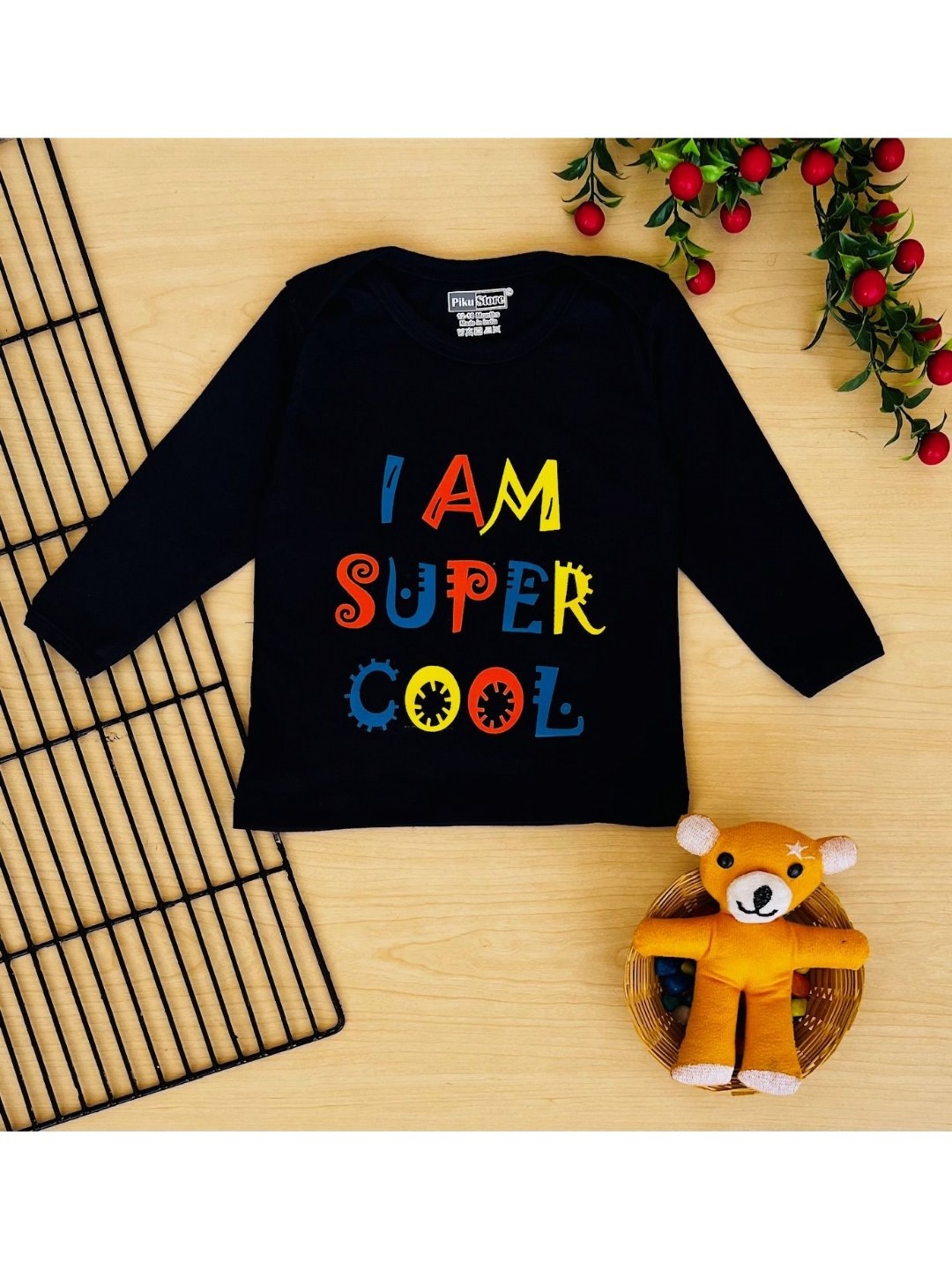 

Piku Store Unisex Kids Typography Printed Round Neck Cotton T-shirt, Navy blue