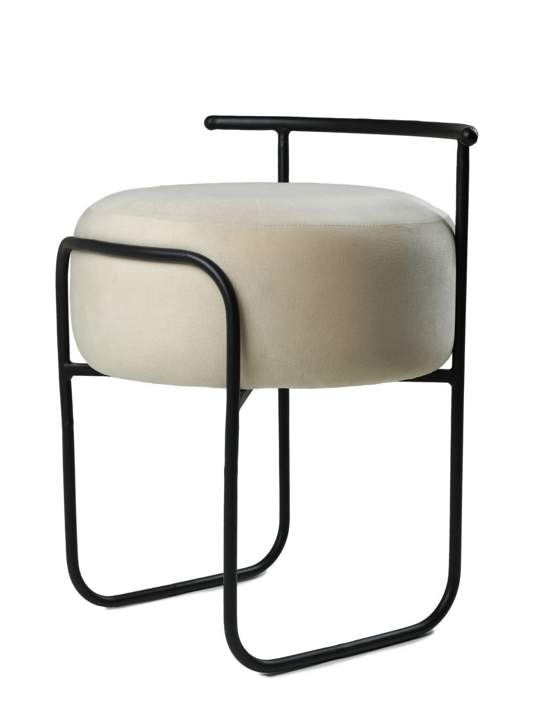 

Blck Homes Jude Pouffe Off White & Black Velvet & Metal Round Without Storage Ottoman