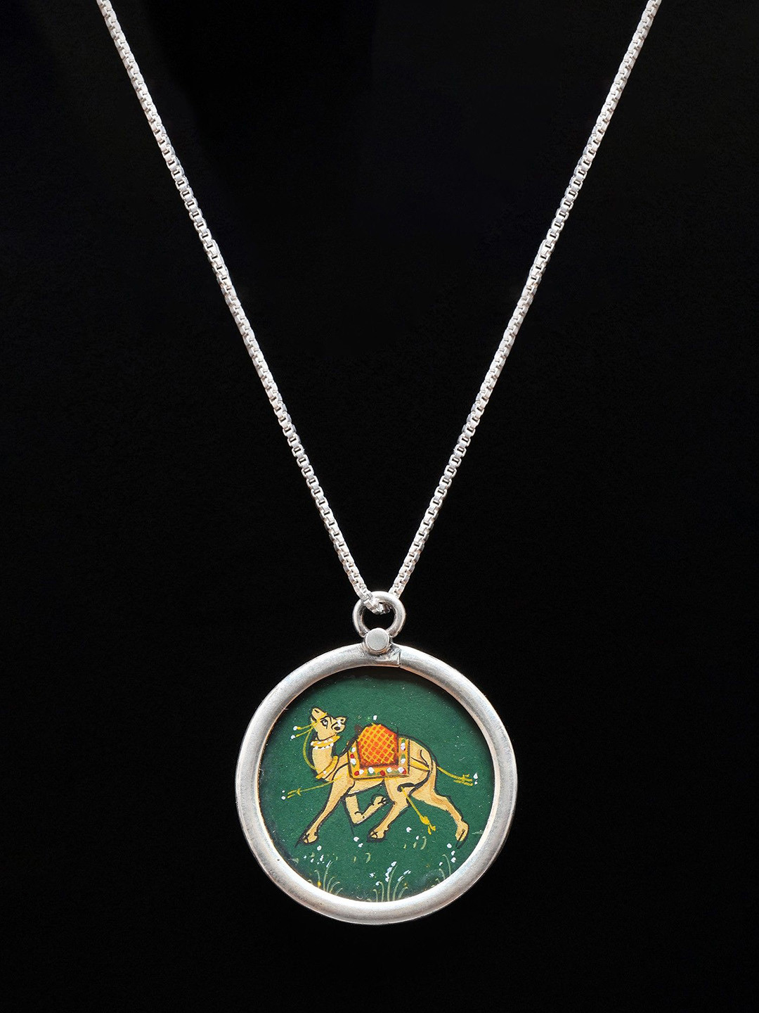 

Exotic India Hand-Painted Camel Pendant in Sterling Silver