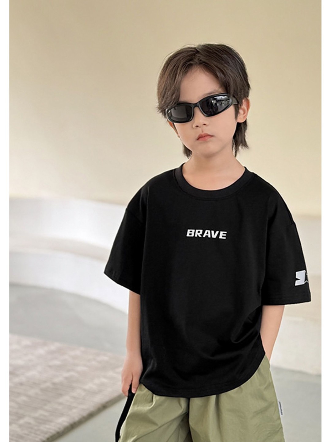 

LULU & SKY Boys Typography Printed Round Neck Cotton Oversized T-shirt, Black