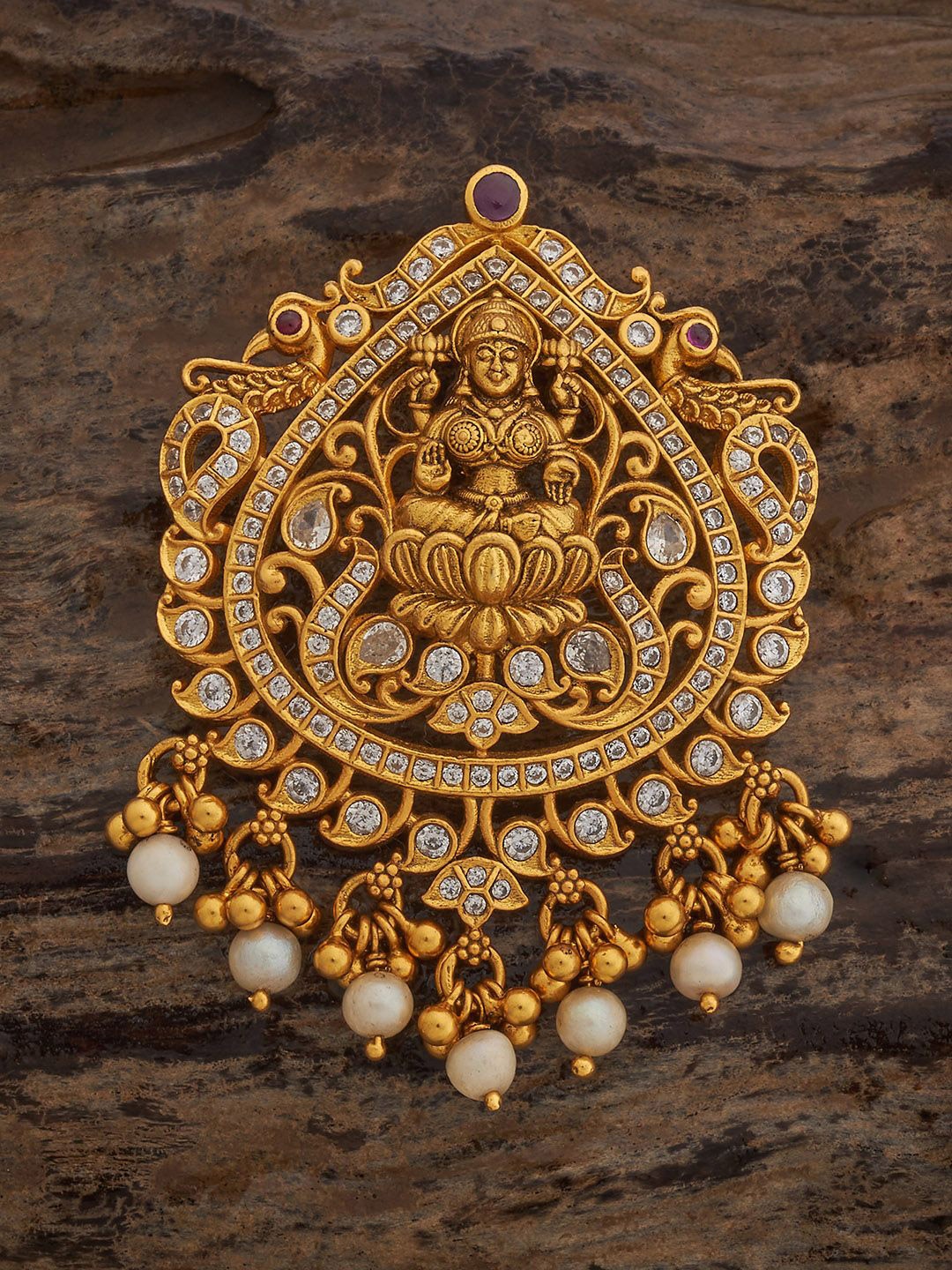 

Kushal's Fashion Jewellery 92.5 Silver Gold-Plated CZ-Studded Lakshmi Goddess Pendant