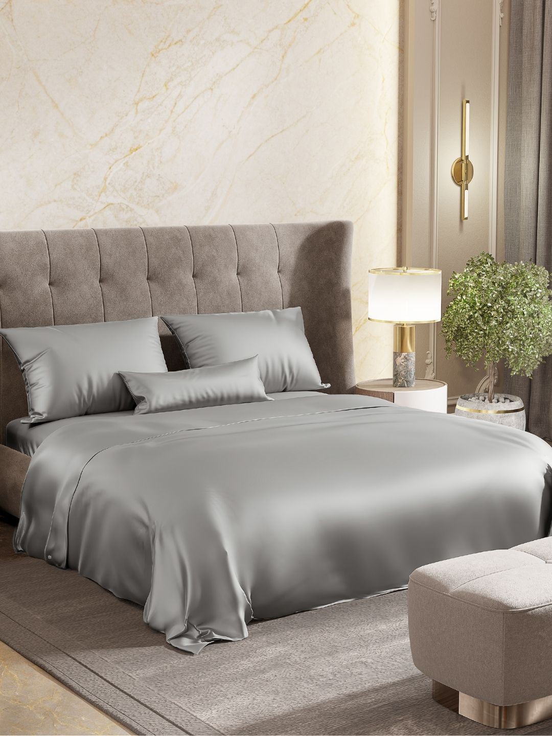 

haus & kinder Satin Royale Grey Satin 300 TC Queen Bedsheet Set 2.54 m x 2.28 m