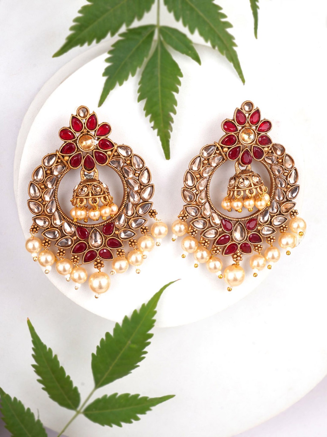 

Adwitiya Collection Gold-Plated Artificial Beads Beaded Dome Shaped Drop Earrings