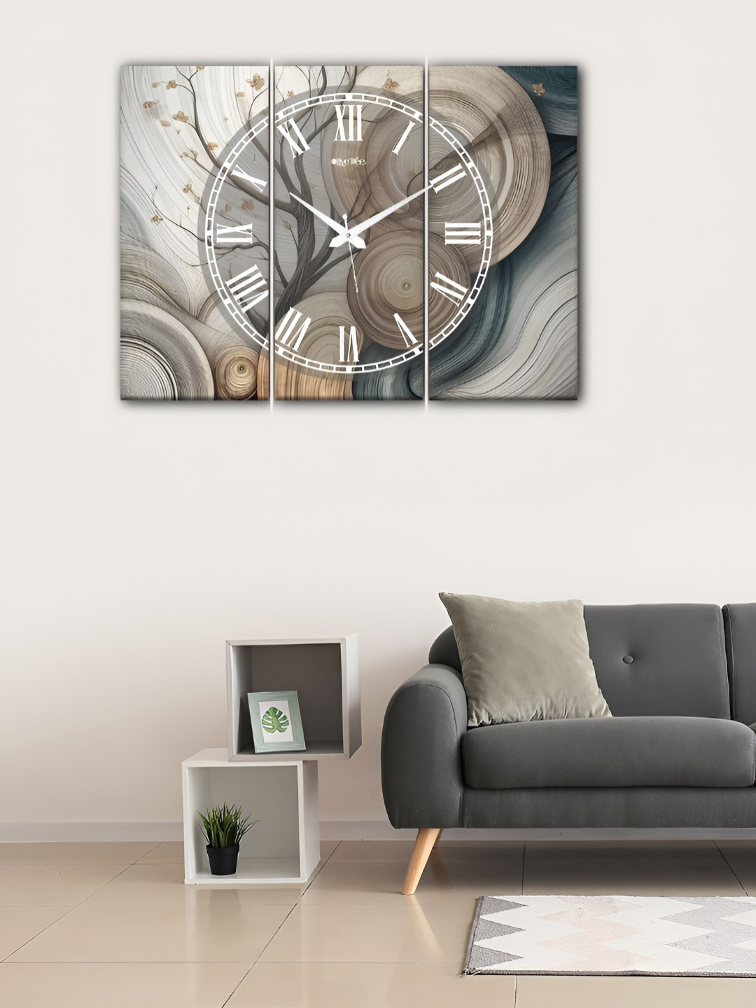 

OLIVE TREE Olive Tree Wall Clock 3 Pieces Grey Printed Analogue Vintage Wood Wall Clock