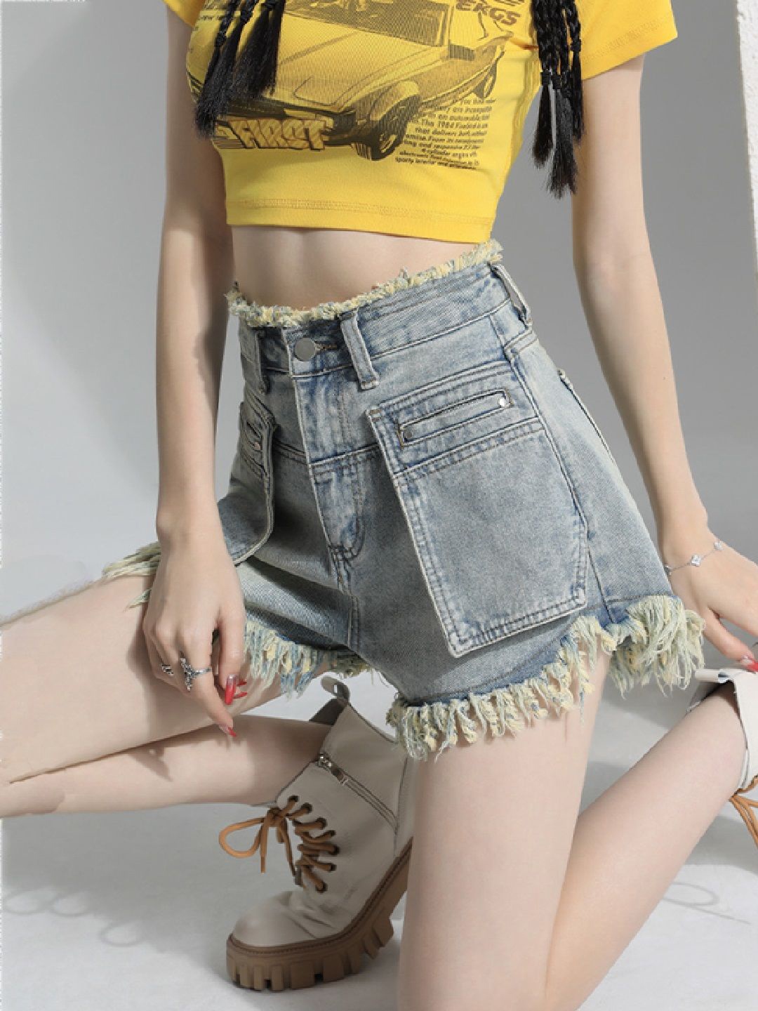 

StyleCast Women Washed Denim Shorts, Grey