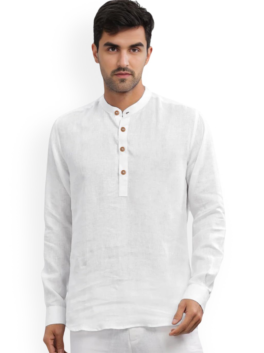 

Vida Loca Band Collar Cotton Straight Short Kurta, White