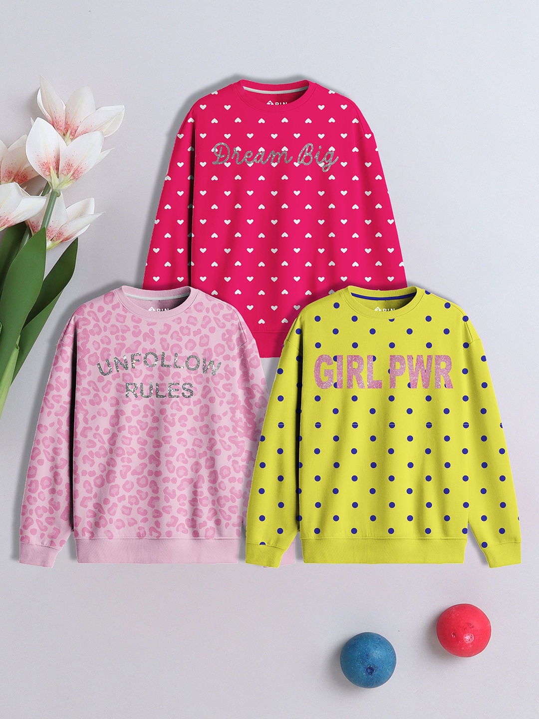 

3PIN Girls Printed Sweatshirt, Multi
