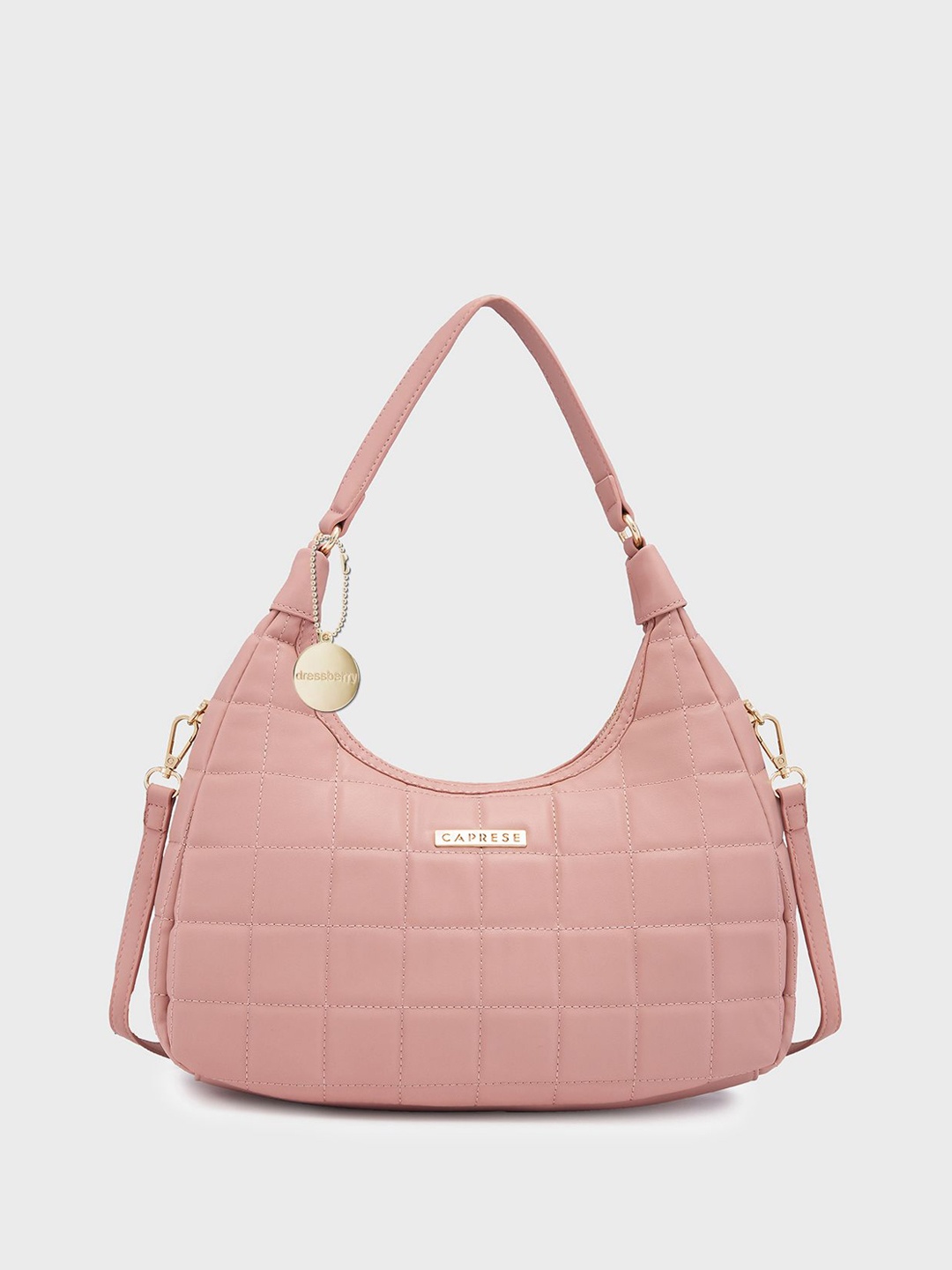 

DressBerry X CAPRESE Checked Structured Handheld Bag with Quilted, Pink