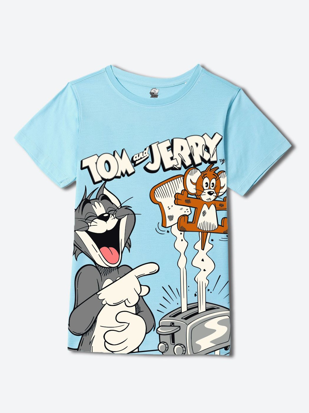 

YK Warner Bros Boys Tom & Jerry Graphic Printed Round Neck Regular Fit Cotton T-shirt, Blue