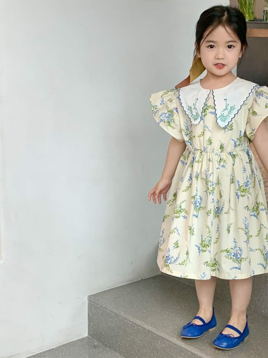 

LULU & SKY Girls Floral Printed Fit & Flare Dress, Off white
