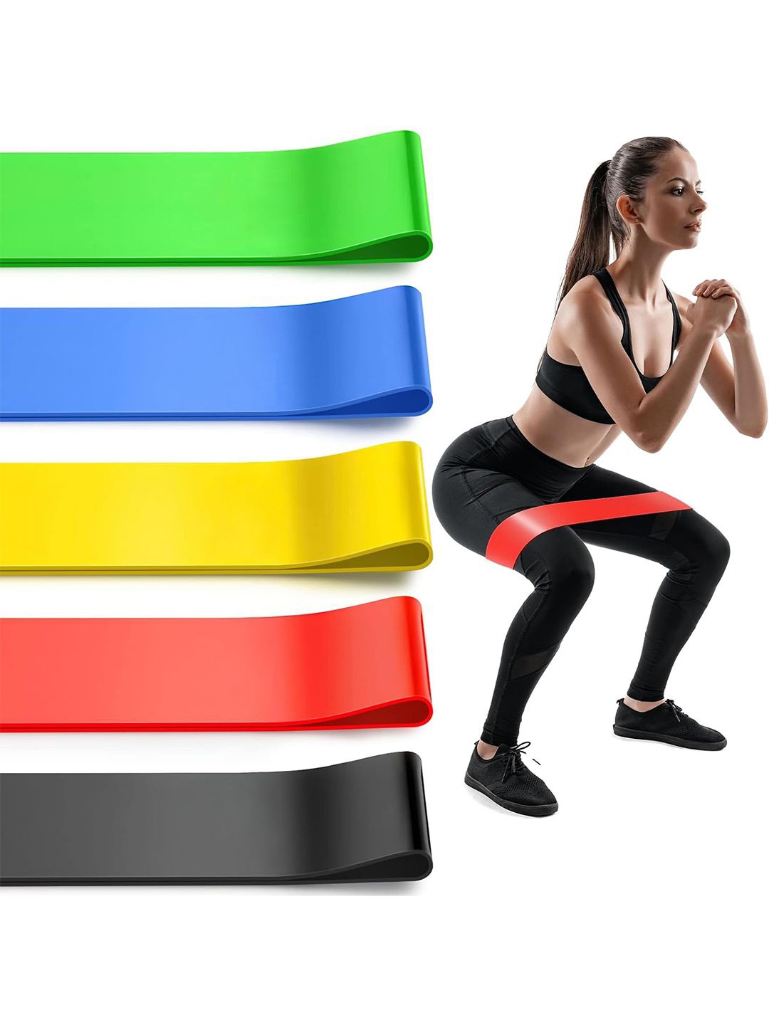 

Kuber Industries Round Elastic Exercise Belt for Gym Workout Belt for Legs & Hand Set of 5, Green