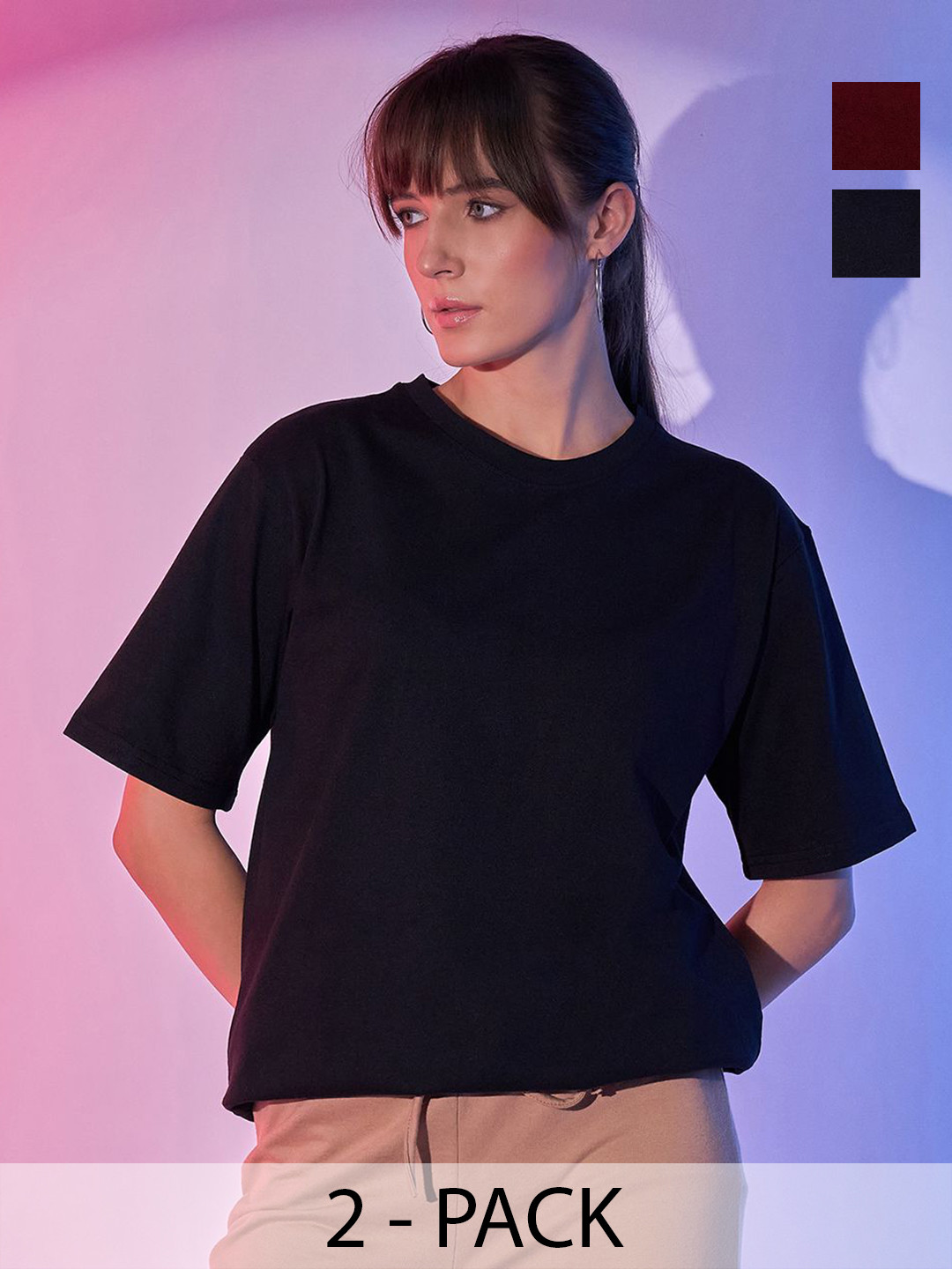 

DIMPY GARMENTS Women 2 Applique T-shirt, Black