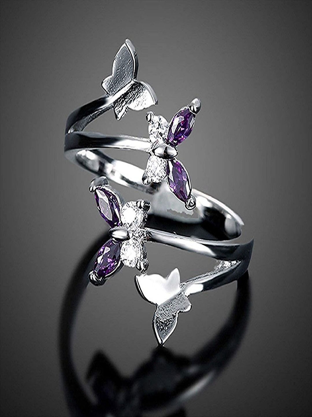 

DressBerry Silver-Plated Artificial Stones Studded Butterfly Designed Finger Ring