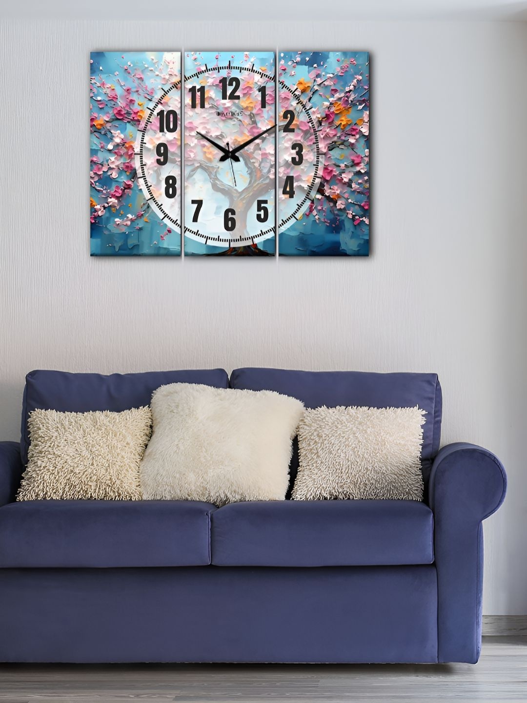 

OLIVE TREE Blue And Pink Printed Analogue Vintage Wood Wall Clock