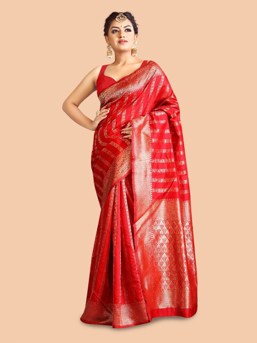 

Aika Woven Design Zari Pure Silk Banarasi Saree, Red