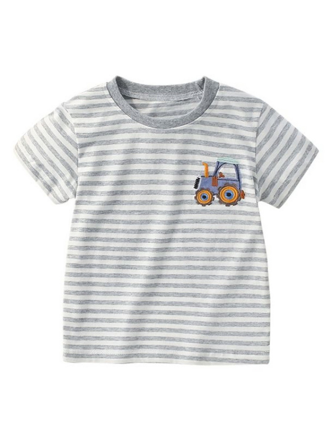 

YK Boys Striped Round Neck Cotton T-shirt, White