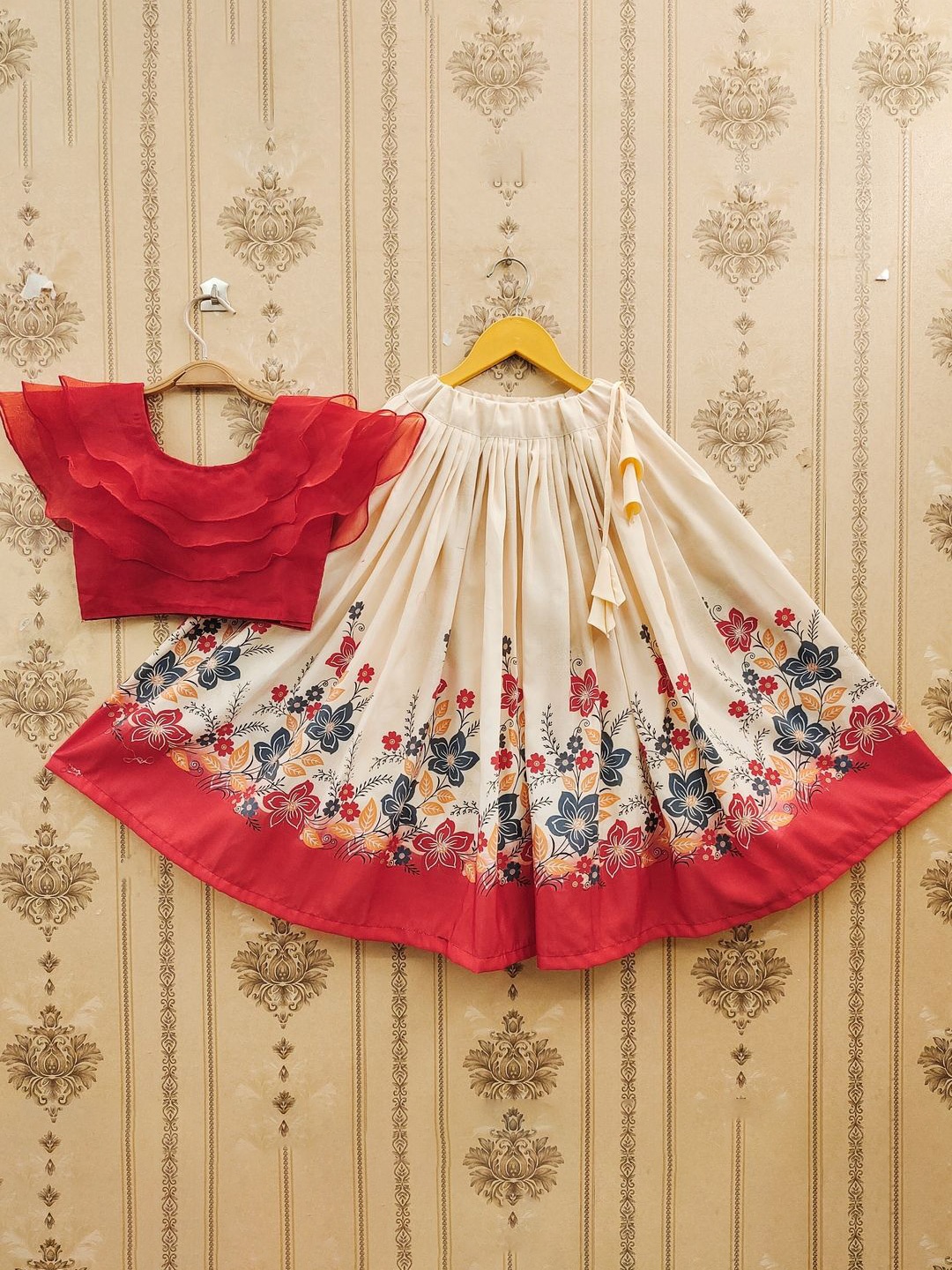 

JOVK DESIGN Girls Cotton Ready to Wear Lehenga With Blouse, Red