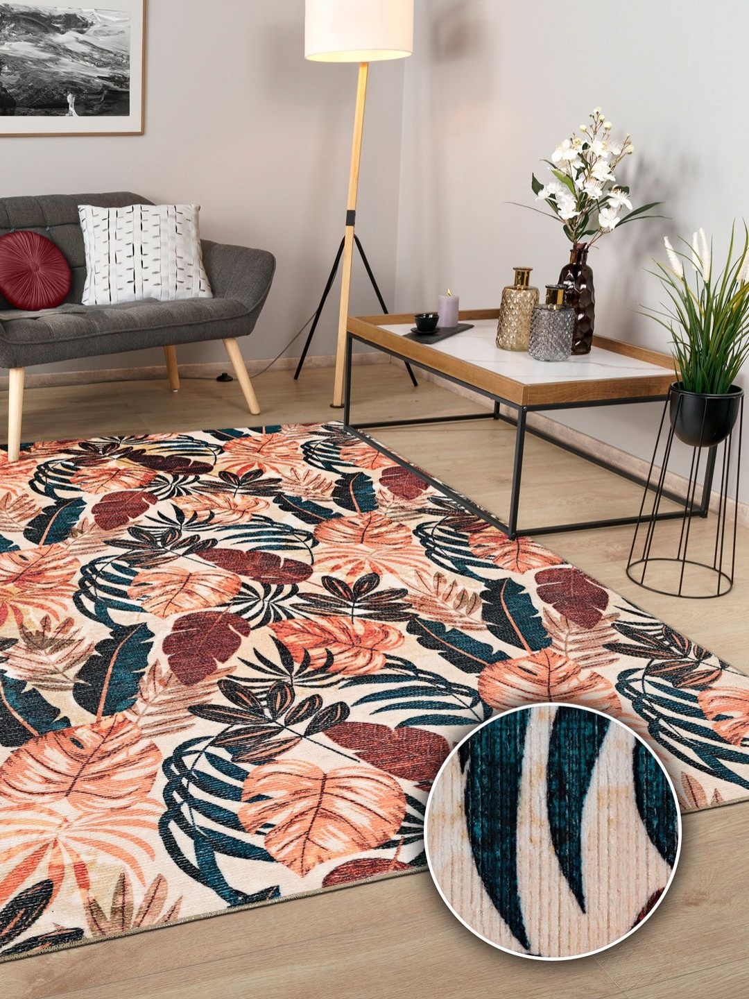 

Kaleen India Beige & Rust Floral Printed Rectangle Anti-Skid Carpet