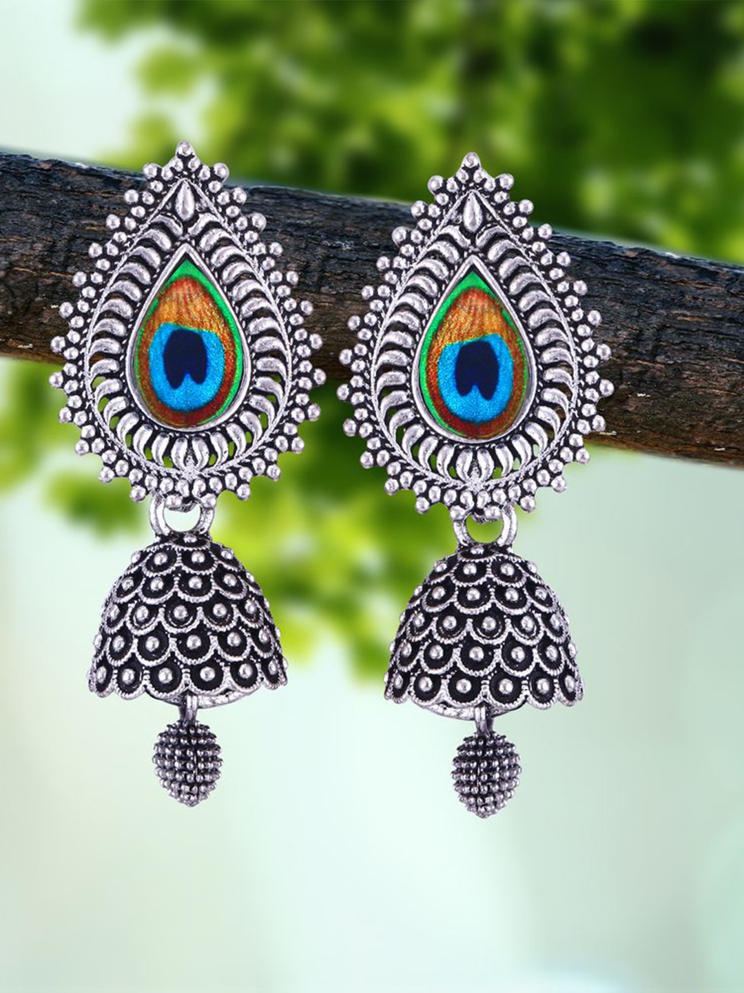 

DIVASTRI Set of 5 Silver-Plated Oxidized Dome Shaped Jhumkas